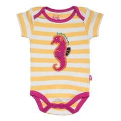 Kite Bodysuit Short Sleeve Baby Girl Stripy Seahorse Primrose