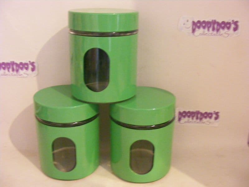 BN SET OF 3 GREEN KITCHEN CANISTERS - COFFEE,TEA,SUGAR