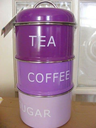 BN SET OF 3 PURPLE STACKING COFFEE/TEA/SUGAR CANISTERS