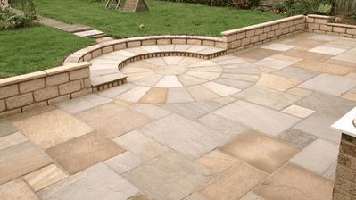 19 m2 Full crate Surrey Buff Riven Indian Sandstone Calibrated Paving Patio Packs