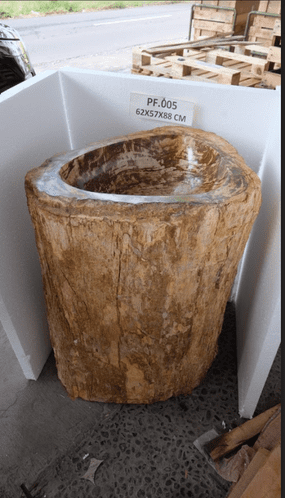Freestanding Petrified ( Fossilised) Wood Pedestal Sink (PF05) @ approx W:62 cm x D:57 cm x H:88 cm