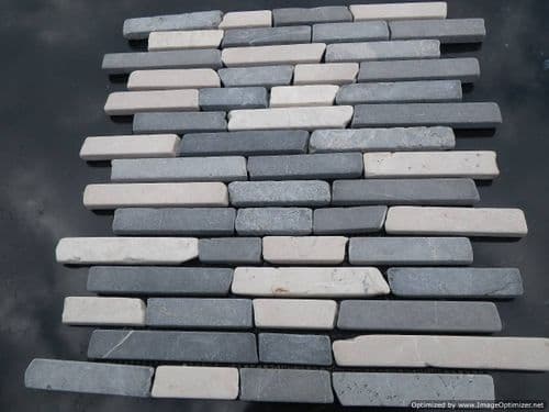 Sample offcut Grey & White Brickbone Marble Mosaic tiles .