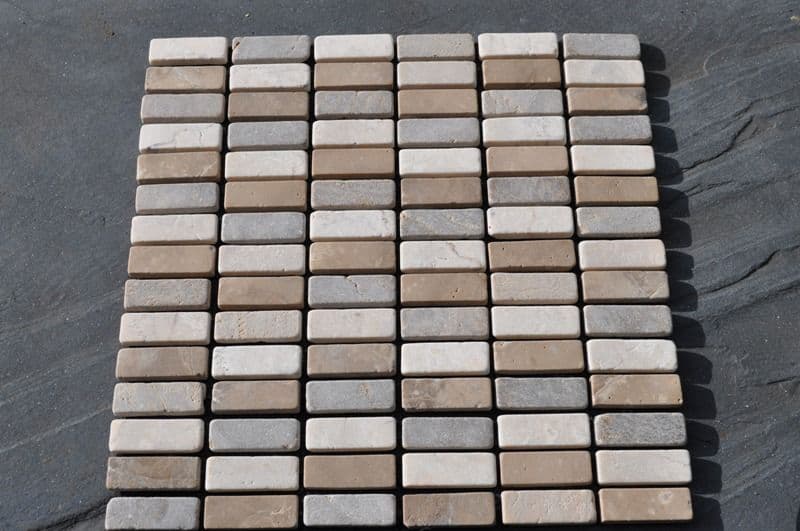 White Cappucino & Choco Brick Tumbled Marble Mosaic Stone Tiles 1 m2
