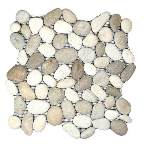 White & Tan River Stone Pebble Mosaic Tiles on mesh for £45.99 per m2 bathroom