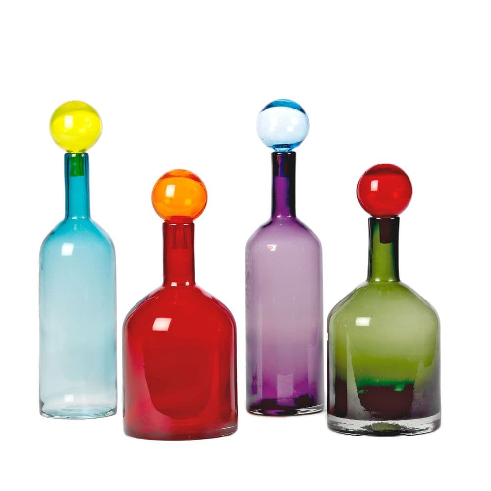 Coloured Glass Bottles With Bubble Stoppers - Sold Separately