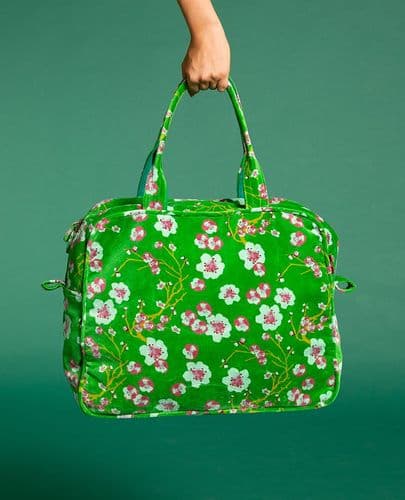 Cotton Velvet Overnight/Weekend Bag - Green Blossom