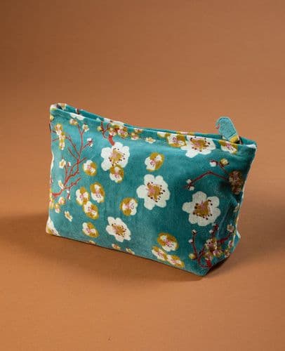 Cotton Velvet Wash Bag XL - Blue Blossom