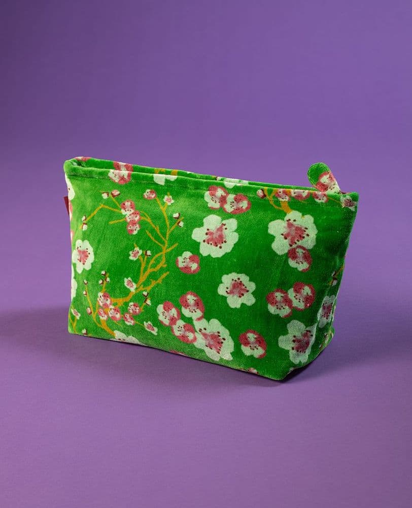 Cotton Velvet Wash Bag XL - Green Blossom