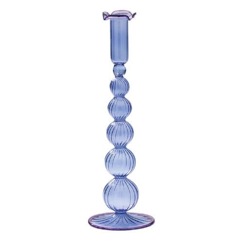 Fluted Glass Candle Holder - Blue & Lilac