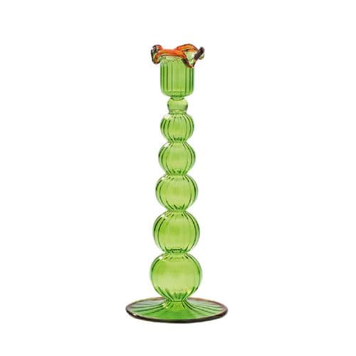 Fluted Glass Candle Holder - Green & Orange