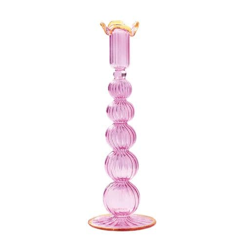 Fluted Glass Candle Holder - Lilac & Yellow