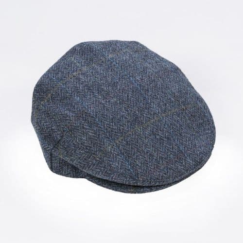 Irish Tweed - Flat Cap - Grey/Denim Herringbone