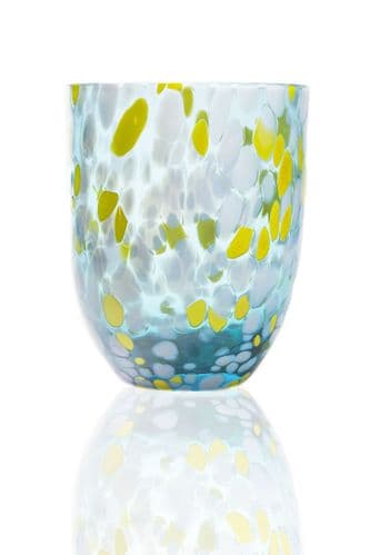 Large, Confetti, Art Glass Tumblers - Aqua & Lemon