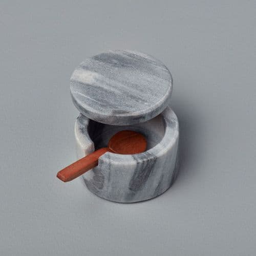 Marble Lidded Salt / Pepper Cellar With Wooden Spoon - 2 Colours