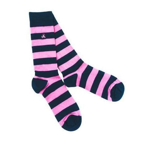 Men's Bamboo Socks - Rich Pink Striped
