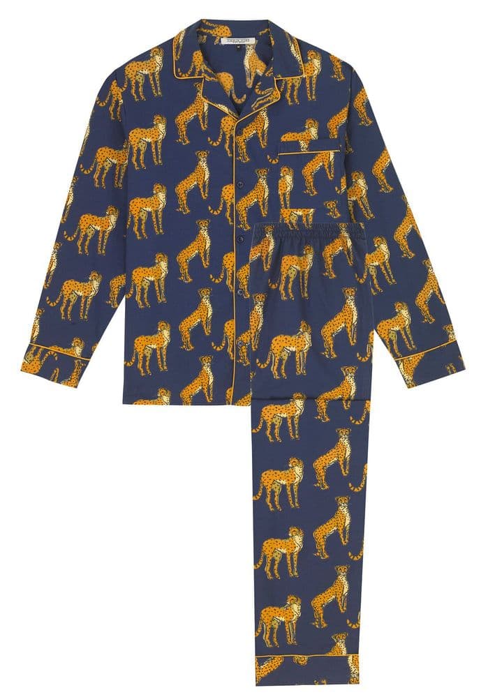 Men's Cotton Pyjamas -  Navy Cheetah