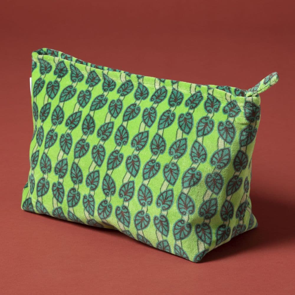 Printed Cotton Velvet - Wash Bag - Green Ivy