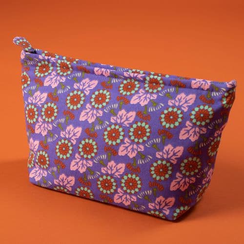Printed Cotton - Wash Bag - Floral Purple